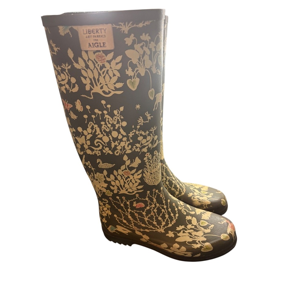 Aigle x Liberty Art Fabrics Floral Rain Boots Green Rubber Made in France EU 36